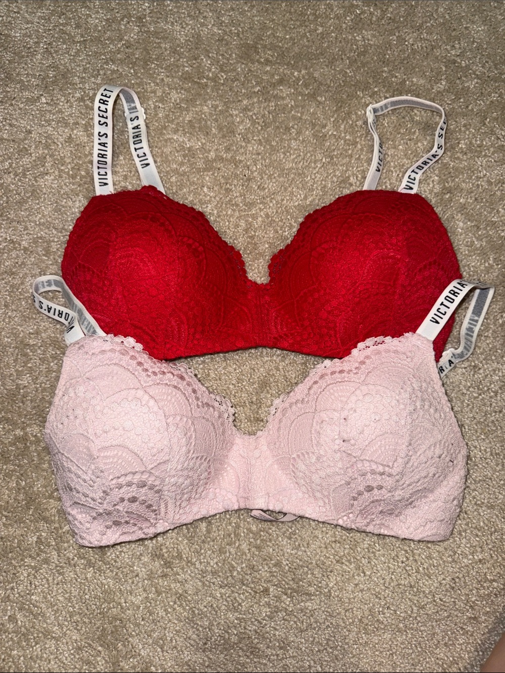 Victoria's Secret Red and Light Pink Lace Push-Up Bras